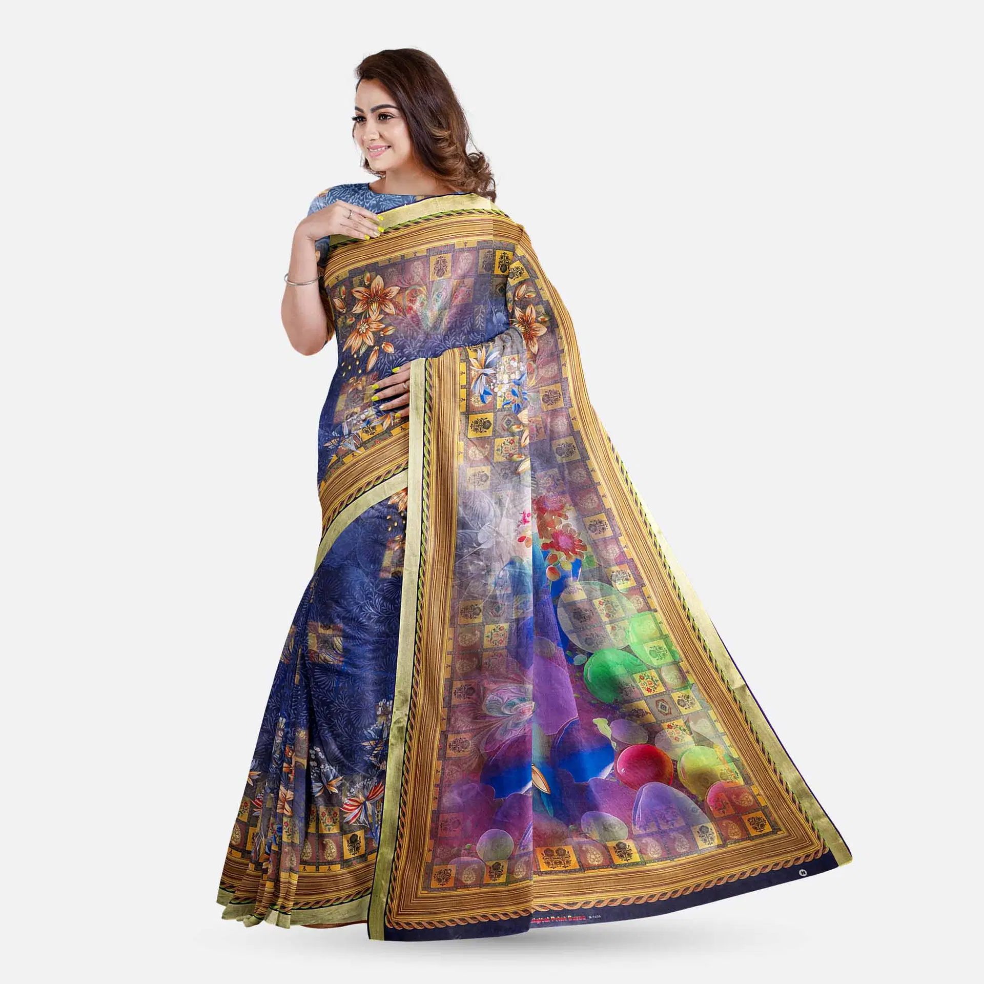 Navy Blue Artistic Printed Saree